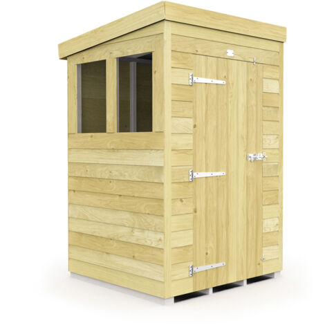 4 x 4 Feet Pent Shed - Single Door With Windows - Wood - L118 x W127 x H201 cm