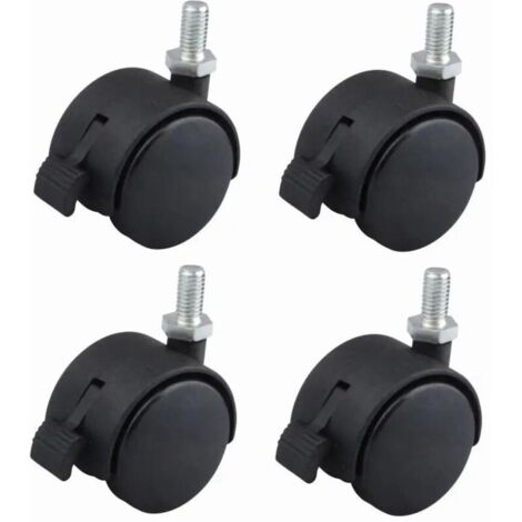 4 x 40-mm-Lenkrollen mit Bremse, schwarzes Nylon, M8x15-Schraubbefestigung, Tragkraft 40 kg pro Rolle