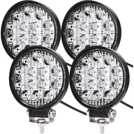 4 X 42W Phare de Travail à led, Projecteur Ronde 12V 24V Phares Longue Portee led IP67 Spot Flood Lumière de recul pour Voiture Camion Tracteur SUV Bateau(4 PCS)