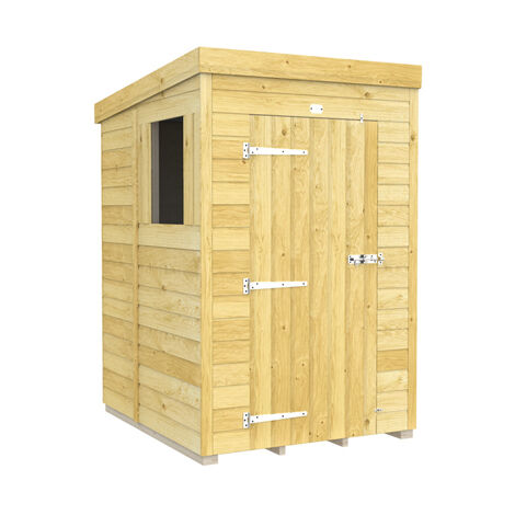 4 x 5 Feet Pent Shed - Single Door With Windows - Wood - L147 x W127 x H201 cm
