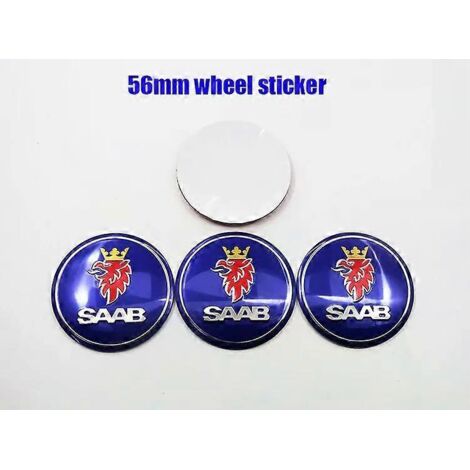 4 x 56mm Saab 9-3 Logo Autoradnabenkappen, Autoradfelgenmodifikation staubdichte Emblemabdeckungen, Aufkleber, dekoratives Zubehör, blau.