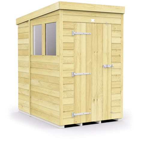 4 x 6 Feet Pent Shed - Single Door With Windows - Wood - L178 x W127 x H201 cm