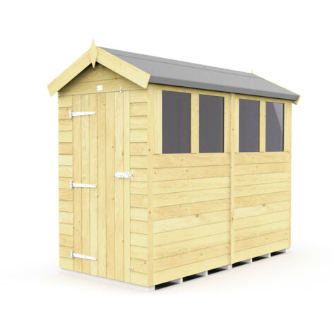 4 x 8 Feet Apex Shed - Single Door With Windows - Wood - L243 x W118 x H217 cm