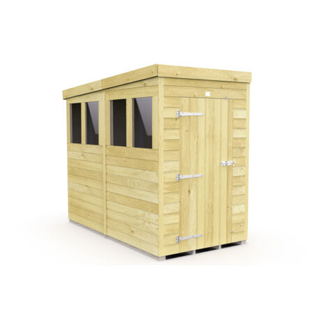 4 x 8 Feet Pent Shed - Single Door With Windows - Wood - L231 x W127 x H201 cm