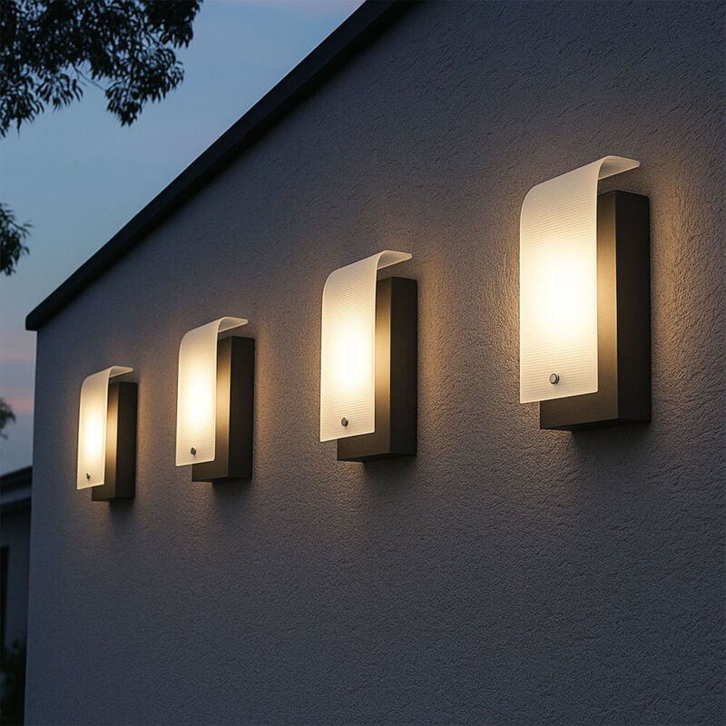 Applique murale, lampe d'extérieur, éclairage de façade, acier galvanisé, lampe de jardin led, verre structuré, 3,7 w, 320 lm, blanc chaud, lot de 4