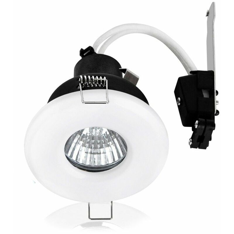 4 x Recessed Bathroom Ceiling Downlight Spotlights + 5W Cool White GU10 LED Bulbs - White