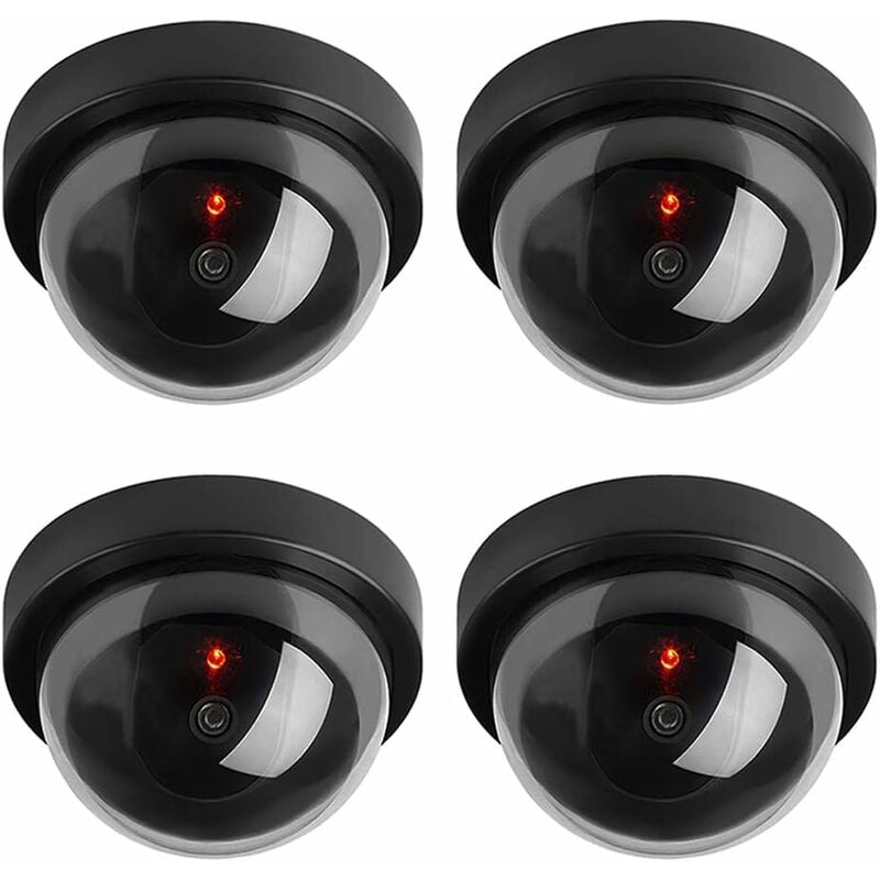 AlwaysH 4 X Black Dome Fake Dummy Security CCTV Camera Waterproof IR LED Flashing Red Light Outdoor Indoor Surveillance