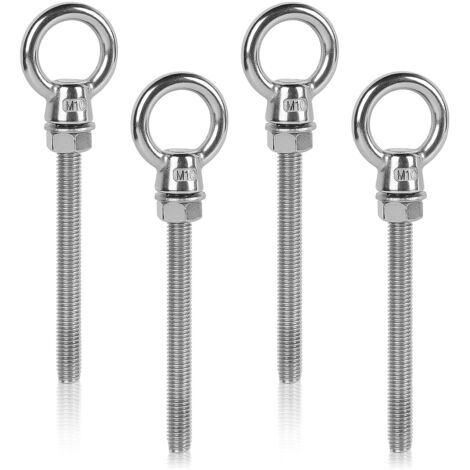 4 x Boulon à œil M10 x 100mm Piton à Visser Long en Acier Inoxydable 304, œillet a Visser Ø10mm Piton avec Anneau, Boulon
