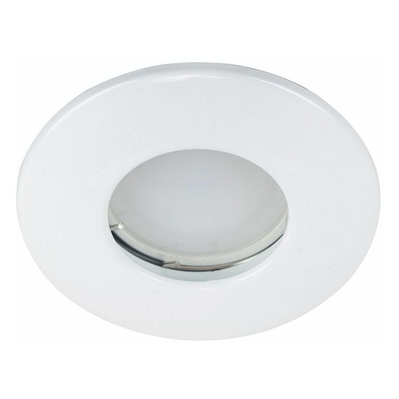 4 x Fire Rated Bathroom IP65 Domed Ceiling + Warm White LED GU10 Bulbs - White