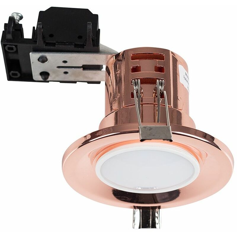 4 x Fire Rated Recessed GU10 Ceiling Downlight Spotlights + Cool White GU10 LED Bulbs - Copper