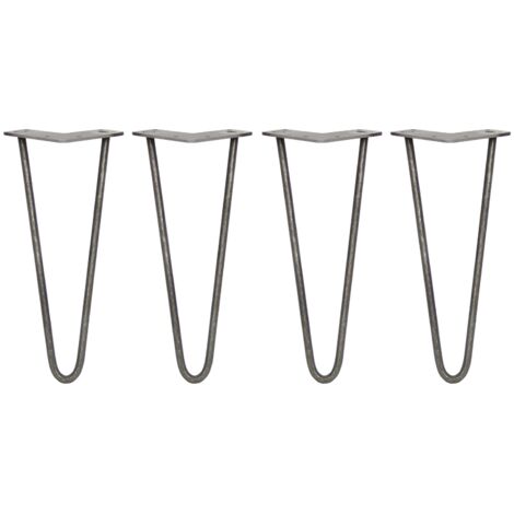 4 x 12" Hairpin Legs - 2 Prong - 10mm - Raw Steel
