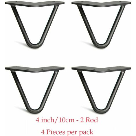 4 x Hairpin Table Legs Hair Pin Legs Set Metal Steel Legs Mid Century Modern Style for Furniture Bench Desk DIY Project with FREE Feet Protector & Screws (4inch/10cm, 2Rods)