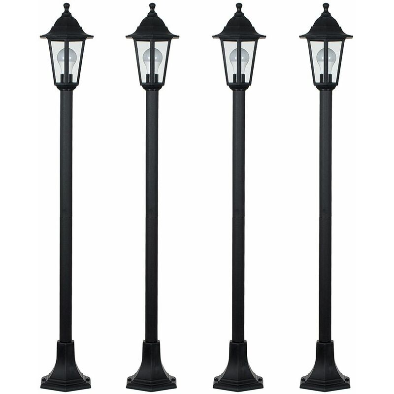 4 X Traditional Victorian 1.2M Black IP44 Outdoor Garden Lamp Post Bollard Lights - Add LED Bulbs