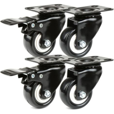 4 x Noir lourd 50mm Roues pivotantes en PU chariot roulette de meubles roue de chariot industriel