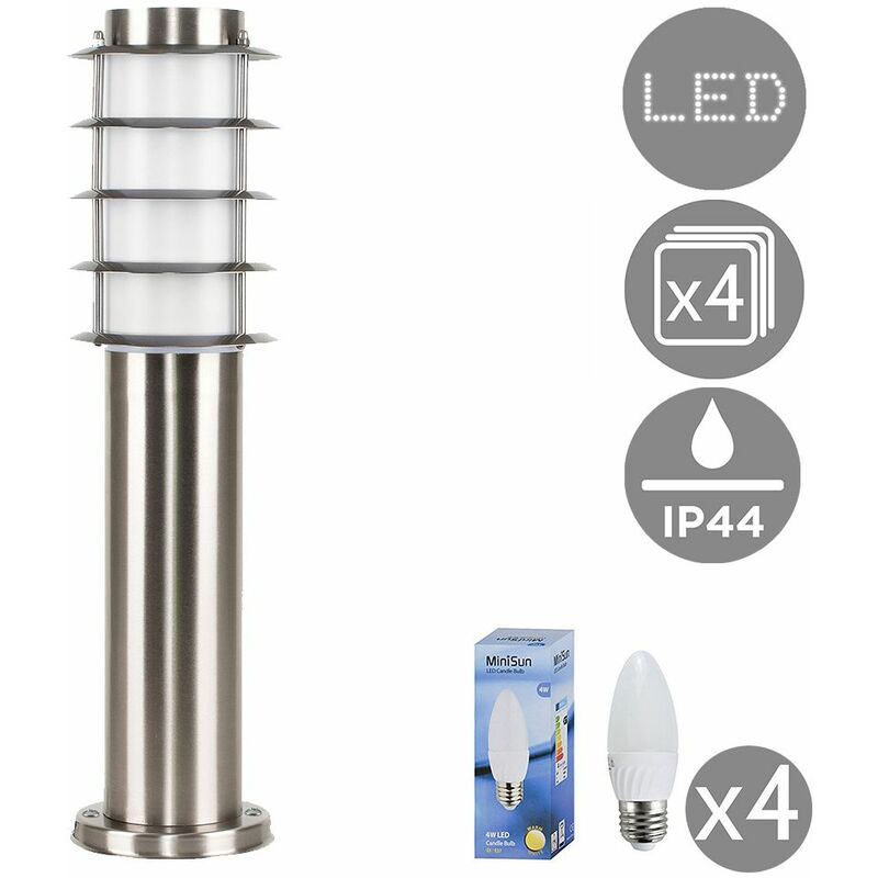 Minisun - 4 X Outdoor Stainless Steel Bollard Lantern Light Post 450mm - Add LED Bulbs