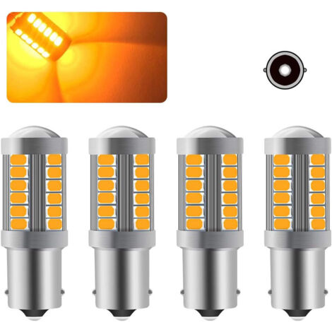 4 X P21W LED Ampoule Jaune Super Bright 6000K 1156,Ampoule LED Clignotant Voiture Avant et Arrière Clignotant 12