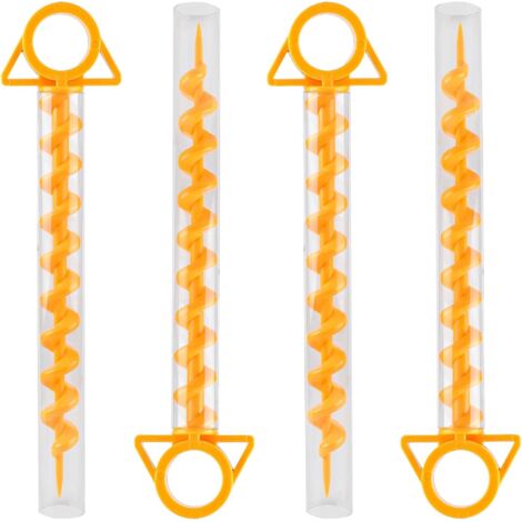 4 x Piquets de Tente, Sardines Camping, Piquet de Fixation, Tent Pegs en Plastique à Vis 29cm avec 4 Tubes en Plastique Transparents, Jaune