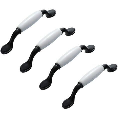 4 x Poignées de Meuble Céramique Style européen, Poignee de Meuble Cuisine en Céramique et Alliage d'aluminium, Poignée de Tiroir 96mm, avec Vis