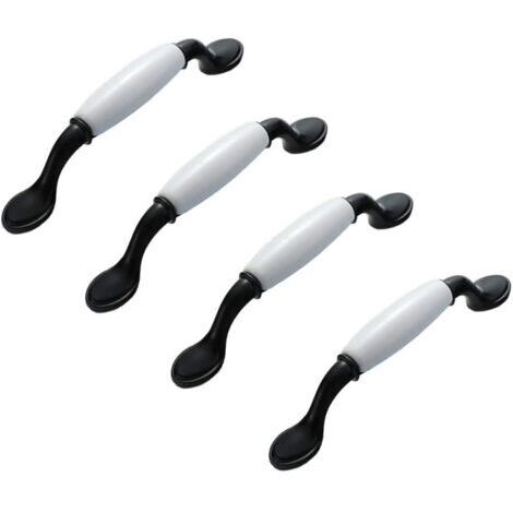 4 x Poignées de Meuble Céramique Style européen, Poignee de Meuble Cuisine en Céramique et Alliage d'aluminium, Poignée de Tiroir 96mm, avec Vis