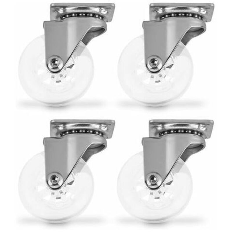 4 x Roulette pour Meubles Ø 50 mm transparent sans Arrêt Hauteur 64 mm Roulettes Fixes Roulettes Pivotantes