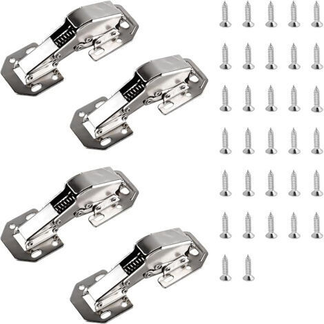 4 x Schrankscharniere - 113 × 43 mm (5 Zoll) - anschraubbares Scharnier mit Softclose für robuste Schranktüren mit Feder, 90° Möbelscharnier für Schränke - mit 32 Schrauben mit Dämpfung