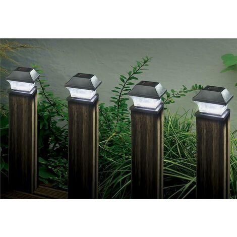 4 x Smart Garden Solar Black Garden Fence Post Top Lights Super Bright White LED