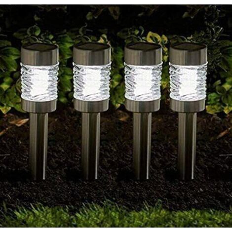 4 x Solar Lights, Super Bright LED Wave Stake Lighting Stainless Steel