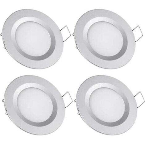 4 x Spot LED Encastrable 12V Trou 58-65mm 3W 3200K Plafonnier Encastré pour Camping-car Bateau Caravane Van Yacht Blanc chaud (Finition argentée) TRIMEC