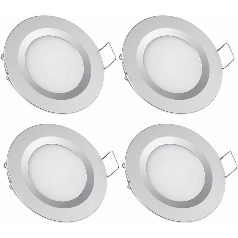 4 x Spot led Encastrable 12V Trou 58-65mm 3W 3200K Plafonnier Encastré pour Camping-car Bateau Caravane Van Yacht Blanc chaud (Finition argentée)