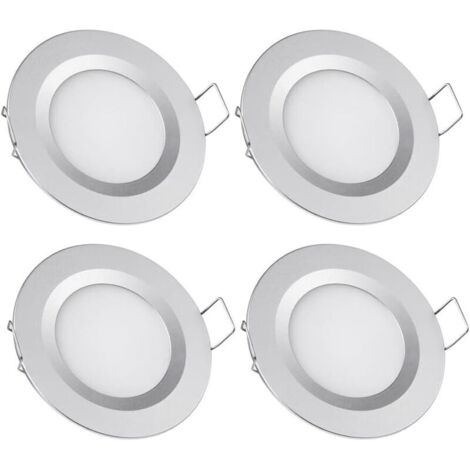 4 x Spot LED Encastrable 12V Trou 58-65mm 3W 6400K Plafonnier Encastré pour Camping-car Bateau Caravane Van Yacht Blanc froid (Finition argentée)