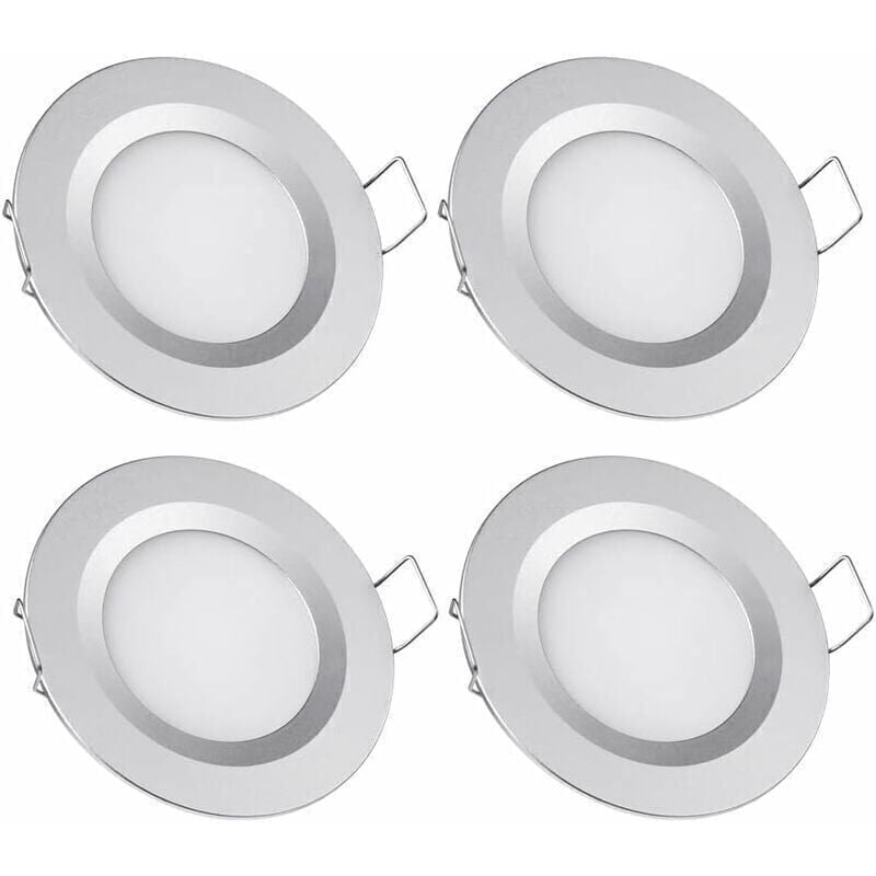 4 x Spot led Encastrable 12V Trou 58-65mm 3W 6400K Plafonnier Encastré pour Camping-car Bateau Caravane Van Yacht Blanc froid (Finition argentée)