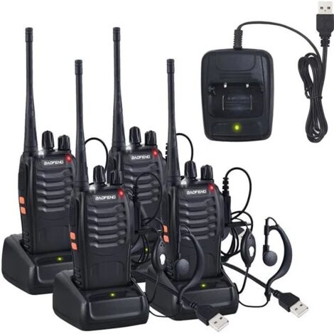 OLY MAGIC 4 x Talkie Walkie Deux Voies Radio UHF 400-470MHz Walkie Talkie Avec Ecouteurs Originaux Transmetteur Portatif FM 16 Chaînes - Noir