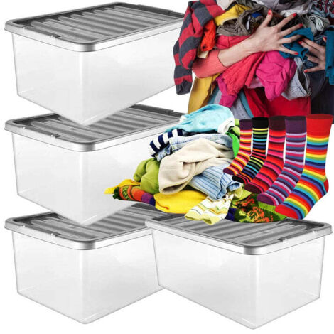 4 x Underbed Storage Containers 32 Litre With Silver Lids