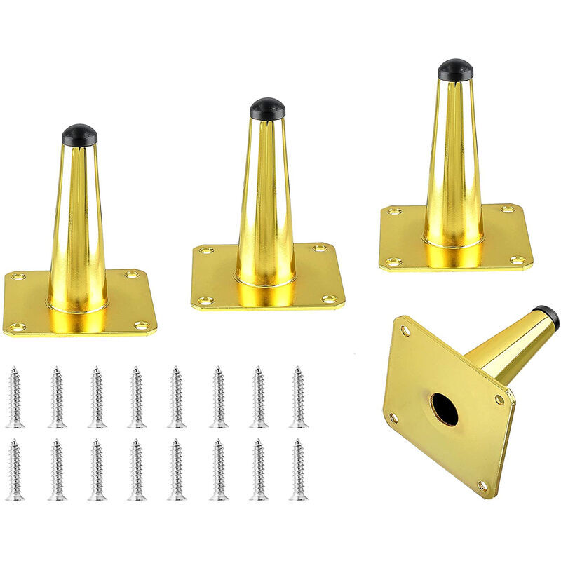4 x goldene Möbelbeine – 10 cm konische Stützfüße aus Eisen für Schrank, Tisch und Bett