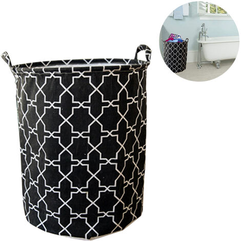 40 * 50CM Large Round Waterproof Laundry Basket Cotton Linen Foldable Storage Bin with Handles for Basket, Kids Room, Toy Storage, Black