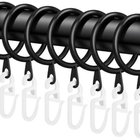 40 anelli e ganci per tende in metallo nero, diametro interno 30 mm, adatti per tende da doccia e tende nere.