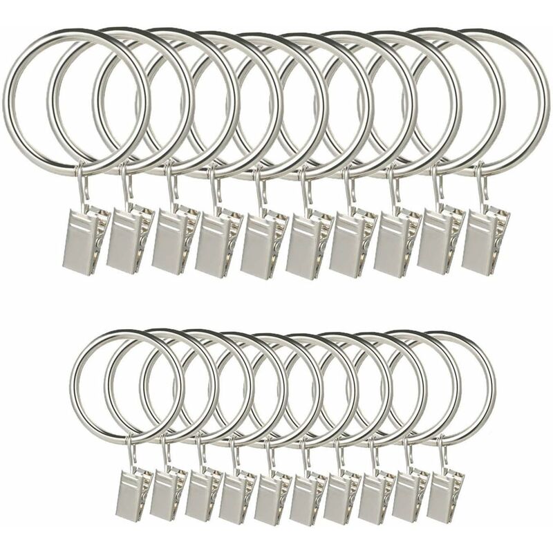 

40 anillos de metal para cortinas con clips para cortinas y barras - 30 y 38 mm de diámetro interior Barra de cortina Barra de cortina Red de gasa