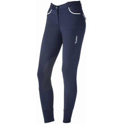 40, Blanc: Pantalon d'équitation pour femme Peonia en tissu technique microfibre avec genouillère et élastique à la cheville