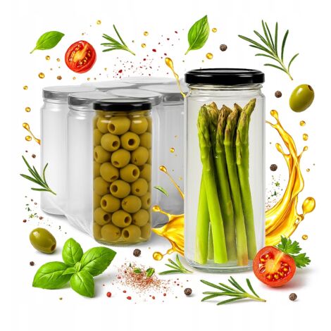 40 bocaux en verre de 500 ml de haut, de forme allongée, pour épices, miel et conserves.