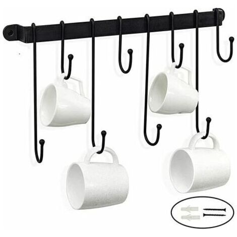 40 cm Aufhängung mit 8 Haken, selbstklebender Topflappen, Wandmontage, starke Stange, Küchenutensilien für Regal, Kochtopf, Topfdeckel, Küchenutensilien, schwarz
