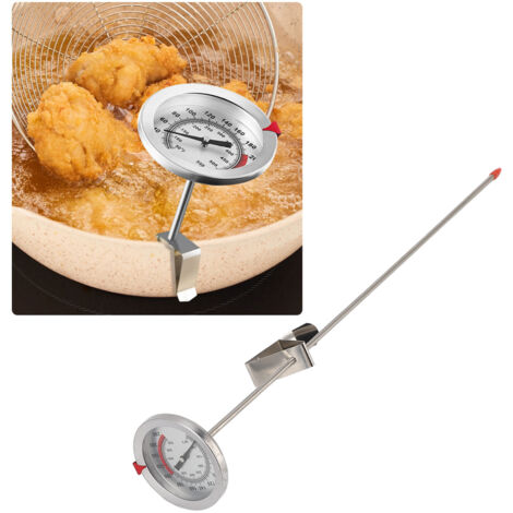 40 cm Edelstahl-Kochthermometer [Kochthermometer Edelstahl 50 bis 550℉ 40 cm mit Metallclip] Mechanisches Thermometer zum Grillen und Braten