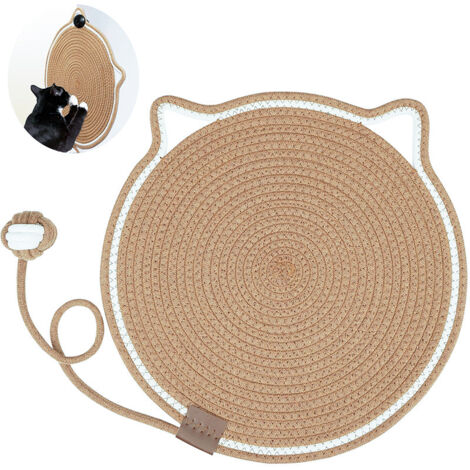 40 cm große Kratzmatte für Katzen mit Katzenspielzeug, Kratzmatte aus Baumwollkordel, Kratzpad in Ohrform mit 1 braunen Sisalball