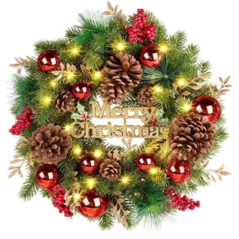 40 cm großer, batteriebetriebener Weihnachtskranz mit Timer, 8 Modi, beleuchteter Weihnachtskranz für Haustür, Kamin, Wand, Weihnachtsfest, Heimdekoration [Energieklasse B]