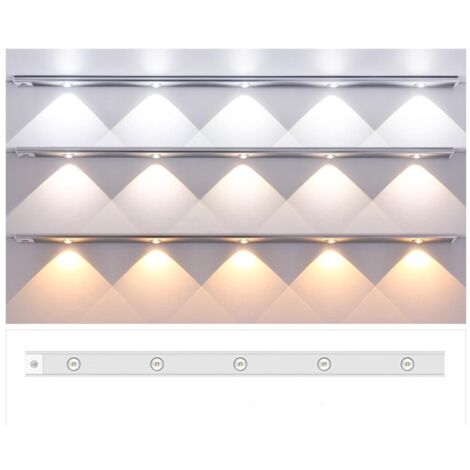 40 cm Lampe LED 3 couleurs pour veilleuse sous meuble, activation par détecteur de mouvement, rechargeable par USB, éclairage magnétique pour placard