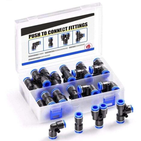 40 conectores de ajuste a presión de 6 mm de diámetro exterior para kits de montaje, XU, 10 líneas rectas, 10 codos, 10 tes, 10 separadores - KZQ