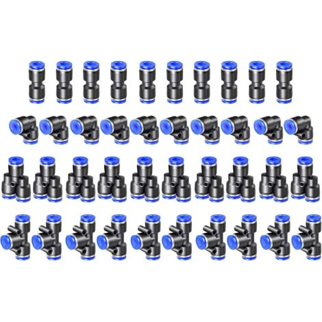 40 Connecteur Pneumatique,10 Droits 10 Coudes 10 Tés 10 Séparateurs,Tuyau 4mm,Air Comprimé