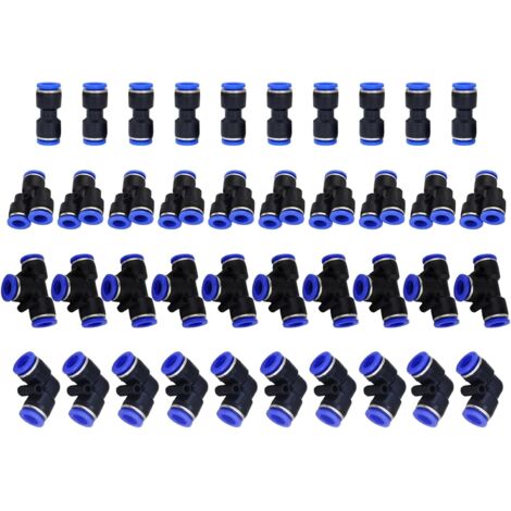 40 Connecteur Pneumatique,10 Droits 10 Coudes 10 Tés 10 Séparateurs,Tuyau Air 4mm