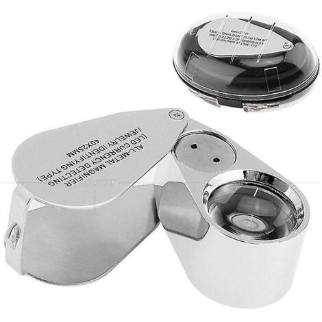 40-fache Faltlupe, transparente Metall-Schmucklupe, tragbare, faltbare Taschenlupe für Juweliere mit LED- und UV-Licht zum Briefmarkensammeln