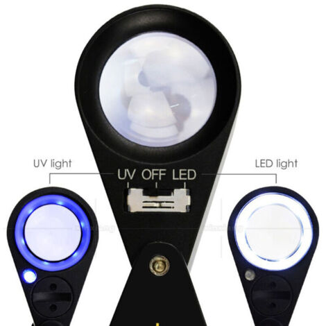 40-fache Vergrößerungsglas für Schmuck, LED/UV, 21-mm-Triplettlinse, optisches Glas, handliches Vergrößerungsglas für Juweliere, Philatelisten und Numismatiker