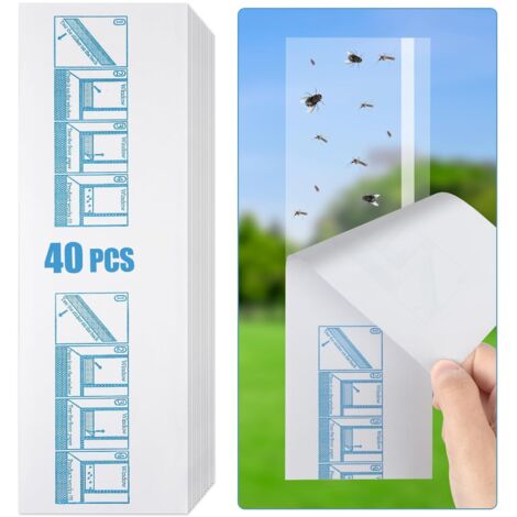 40 feuilles de papier tue-mouches pour fenêtres, papier tue-mouches transparent, adapté à une utilisation intérieure et extérieure.